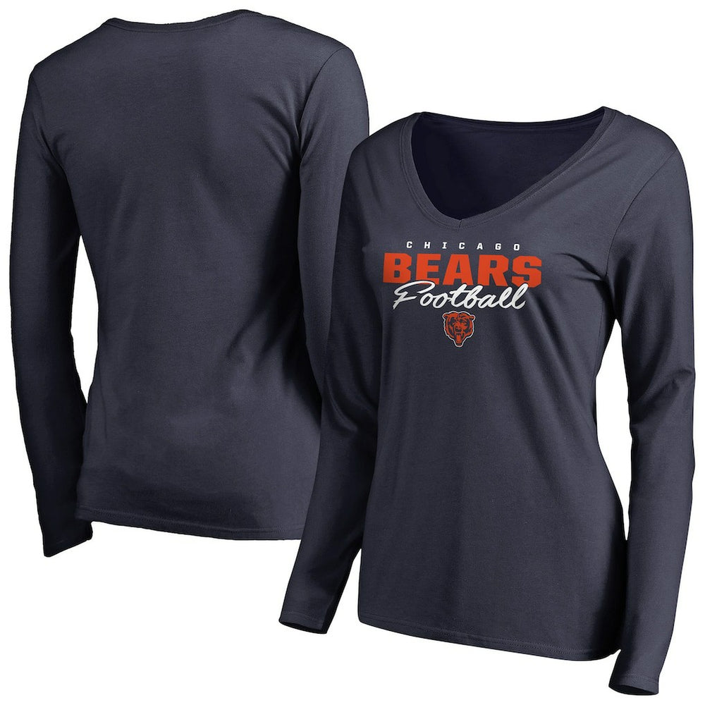 Chicago Bears Women's Iconic Collection Script Assist Long Sleeve V-Neck T-Shirt Navy - NFL