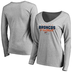 Denver Broncos Women's Iconic Collection Script Assist Long Sleeve V-Neck T-Shirt Ash - NFL