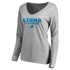 Detroit Lions Women's Iconic Collection Script Assist Long Sleeve V-Neck T-Shirt Ash - NFL