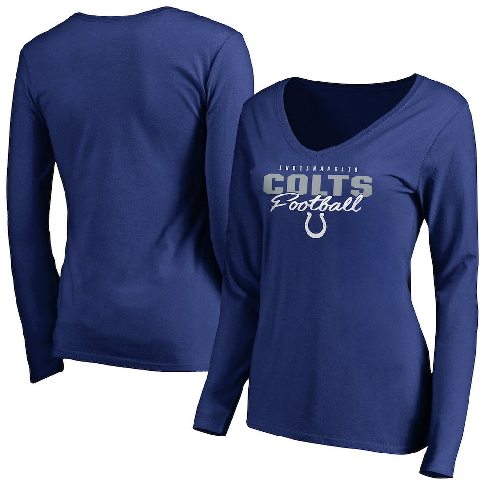 Indianapolis Colts Women's Iconic Collection Script Assist Long Sleeve V-Neck T-Shirt Royal - NFL