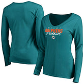 Miami Dolphins Women's Iconic Collection Script Assist Long Sleeve V-Neck T-Shirt Aqua - NFL