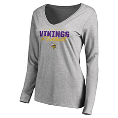 Minnesota Vikings Women's Iconic Collection Script Assist Long Sleeve V-Neck T-Shirt Ash - NFL