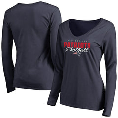 New England Patriots Women's Iconic Collection Script Assist Long Sleeve V-Neck T-Shirt Navy - NFL