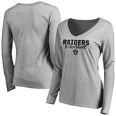 Las Vegas Raiders Women's Iconic Collection Script Assist Long Sleeve V-Neck T-Shirt Ash - NFL