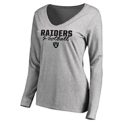Las Vegas Raiders Women's Iconic Collection Script Assist Long Sleeve V-Neck T-Shirt Ash - NFL
