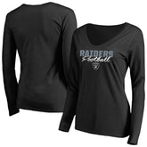 Las Vegas Raiders Women's Iconic Collection Script Assist Long Sleeve V-Neck T-Shirt Black - NFL