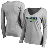 Seattle Seahawks Women's Iconic Collection Script Assist Long Sleeve V-Neck T-Shirt Ash - NFL