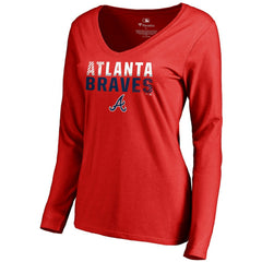 Atlanta Braves Women's Fade Out V-Neck Long Sleeve T-Shirt Online