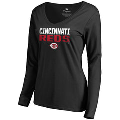 Cincinnati Reds Women's Fade Out V-Neck Long Sleeve T-Shirt Near Me