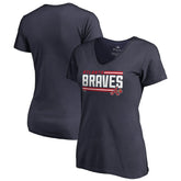 Atlanta Braves Women's Onside Stripe V-Neck T-Shirt discount