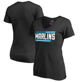 Miami Marlins Women's Onside Stripe V-Neck T-Shirt Sale