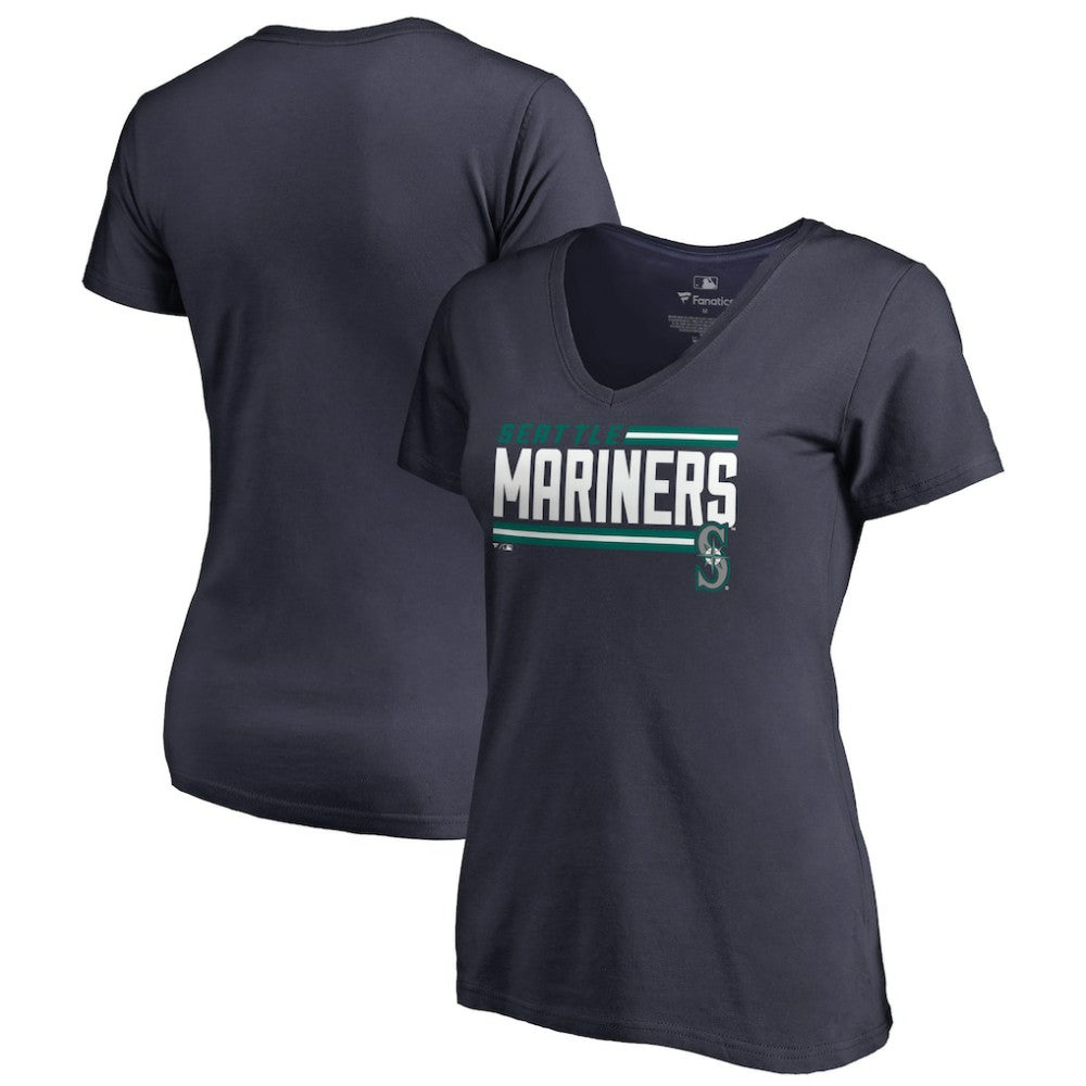 Seattle Mariners Women's Onside Stripe V-Neck T-Shirt Lifestyle