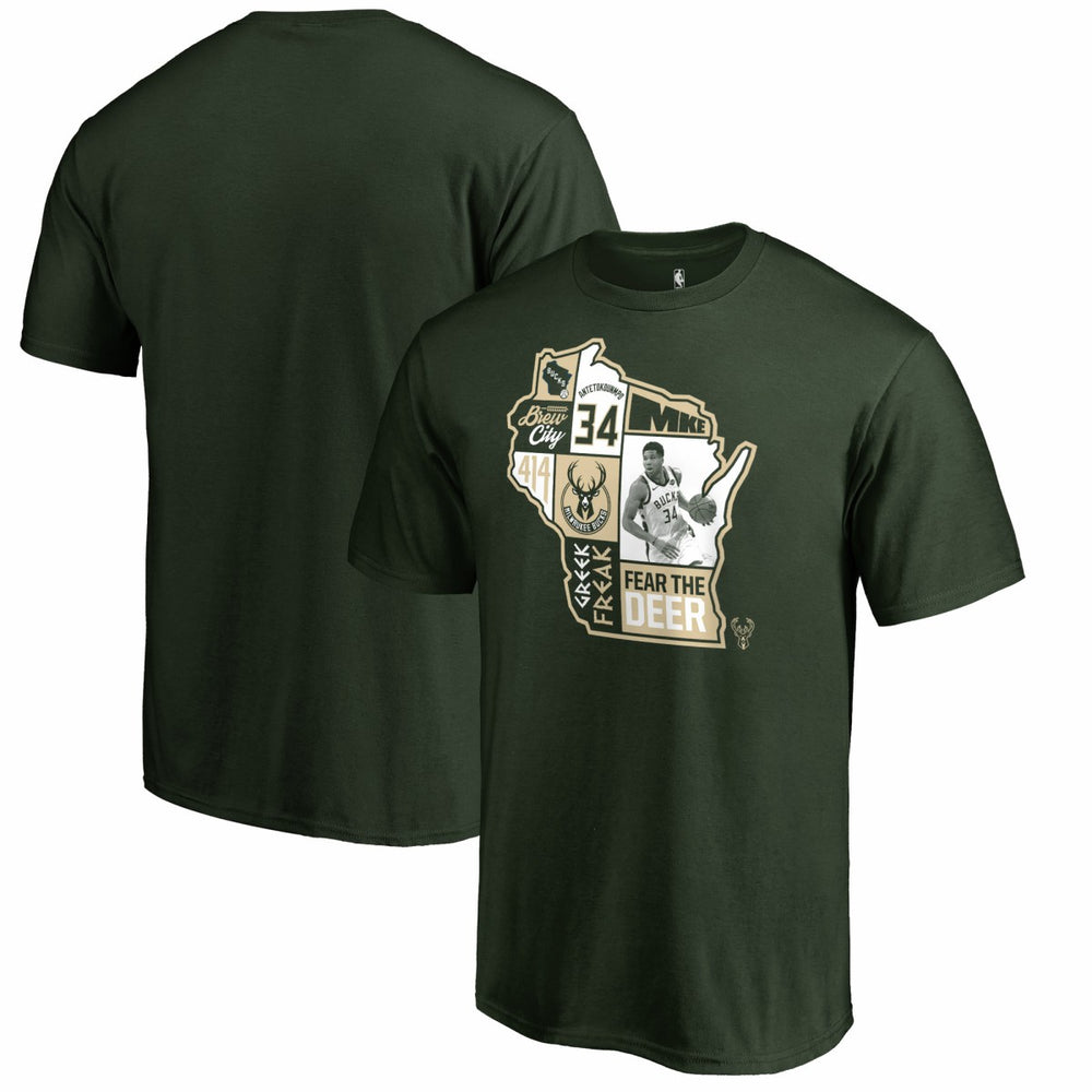 NBA - Giannis Antetokounmpo Milwaukee Bucks Player State T-Shirt - Hunter Green