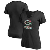 Green Bay Packers Women's Lovely V-Neck T-Shirt Black - NFL