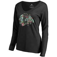 Chicago Blackhawks Women's Lovely Long Sleeve V-Neck T-Shirt Black