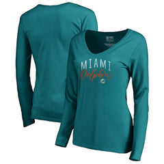 Miami Dolphins Women's Graceful Long Sleeve V-Neck T-Shirt Aqua - NFL