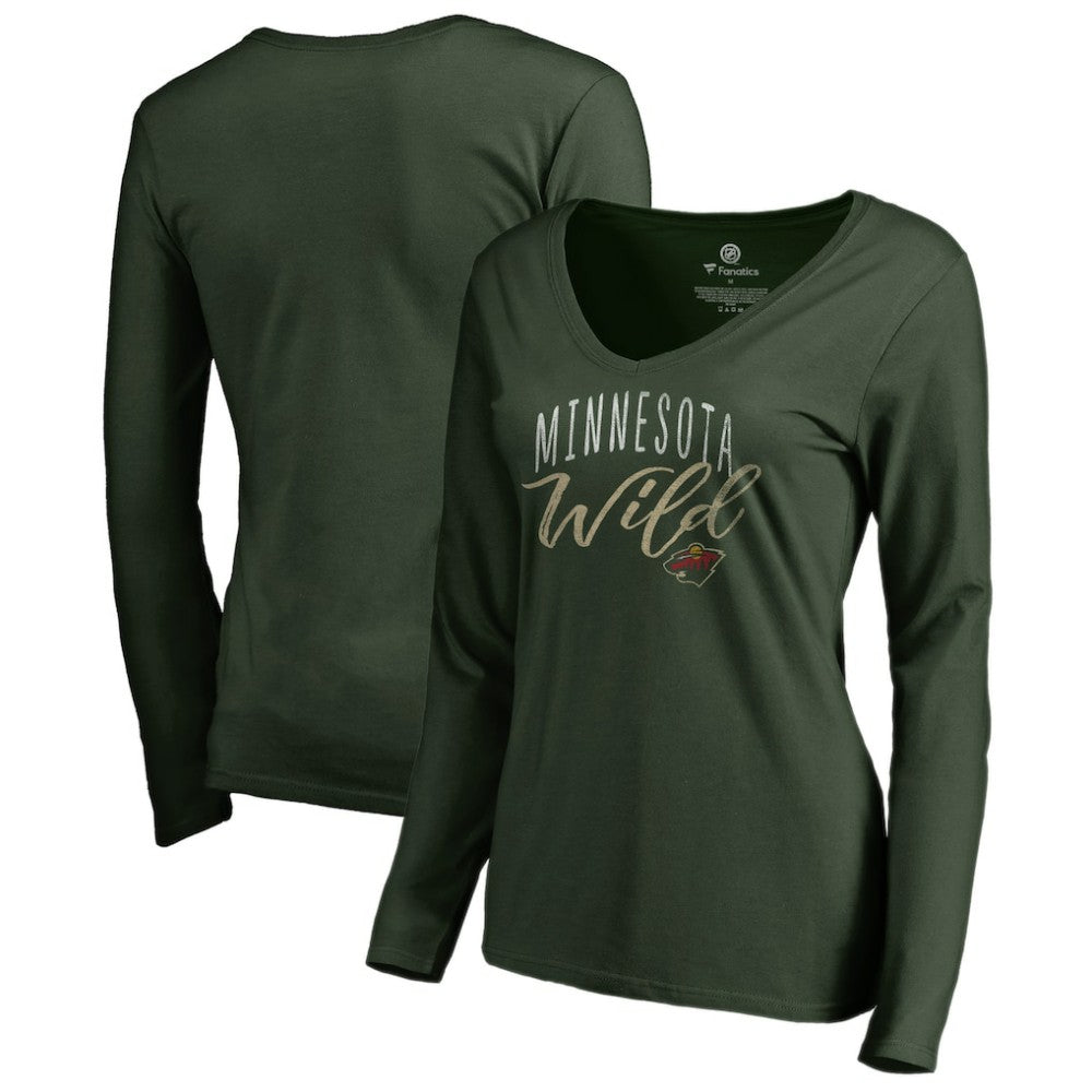 Minnesota Wild - Women's Graceful Long Sleeve V-Neck T-Shirt Green