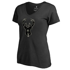 NBA - Milwaukee Bucks Women's Cloak Camo V-Neck T-Shirt - Black