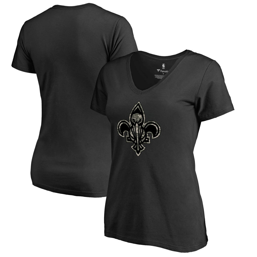NBA - New Orleans Pelicans Women's Cloak Camo V-Neck T-Shirt - Black
