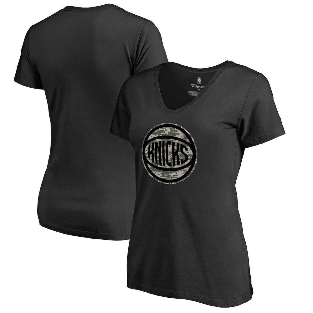 NBA - New York Knicks Women's Cloak Camo V-Neck T-Shirt - Black