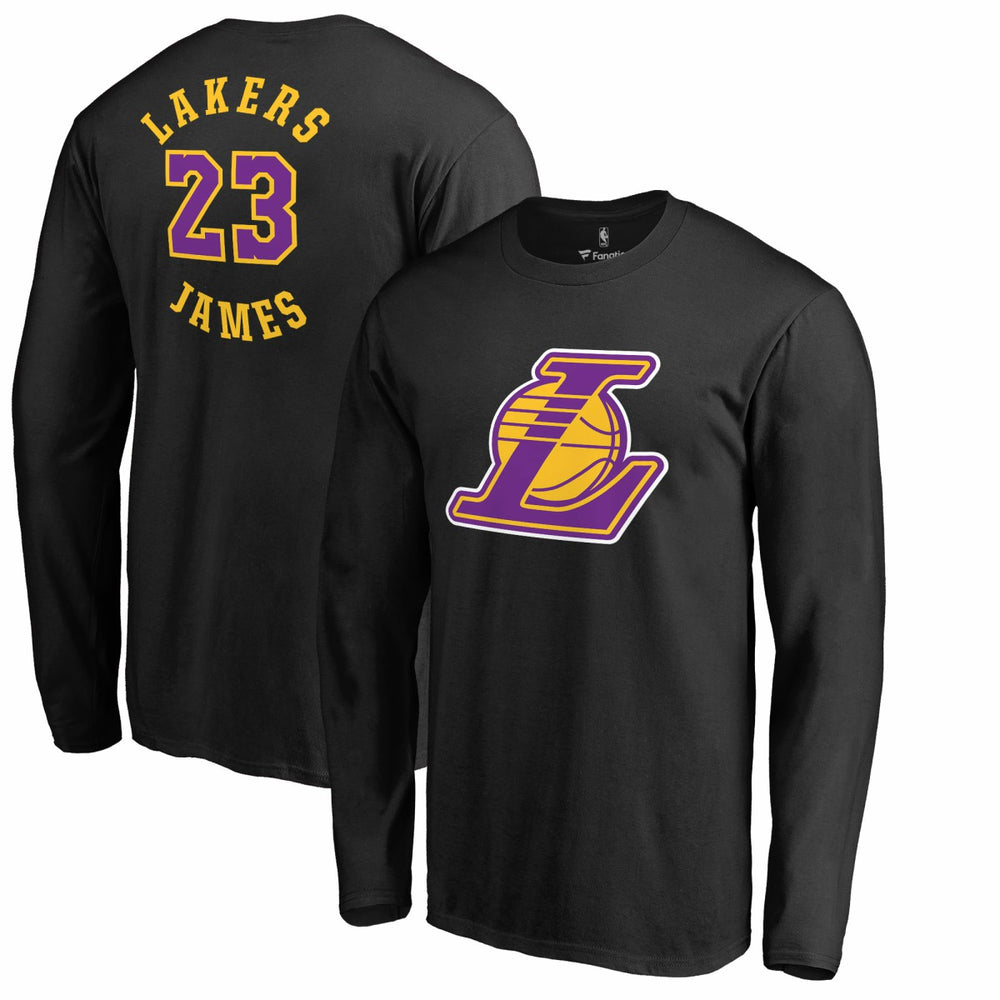 NBA - LeBron James Los Angeles Lakers Round About Name & Number Long Sleeve T-Shirt - Black