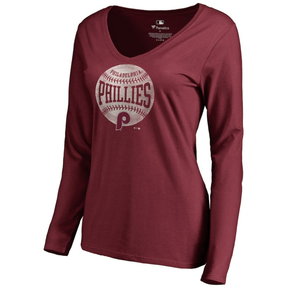 Philadelphia Phillies Women's Cooperstown Collection Slider Long Sleeve V-Neck T-Shirt On Sale