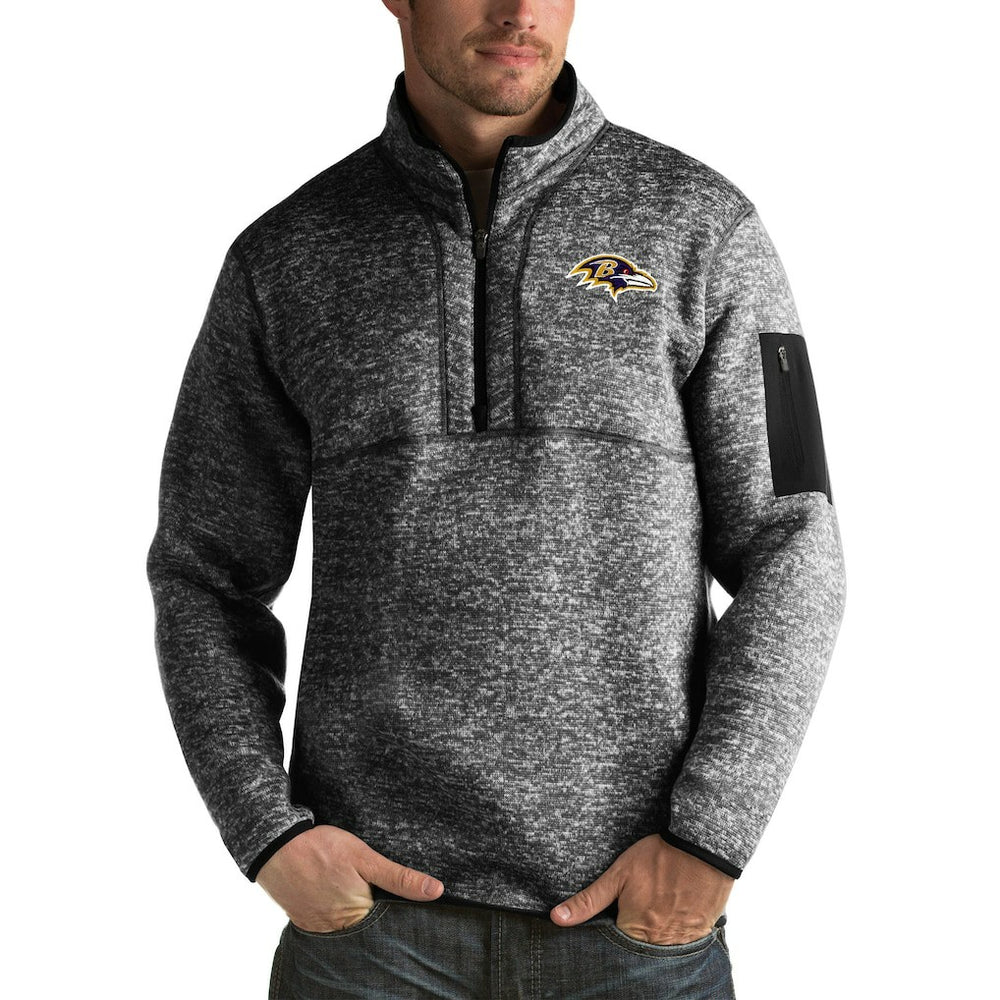 Baltimore Ravens Antigua Fortune Big & Tall Quarter-Zip Pullover Jacket Heather Black - NFL