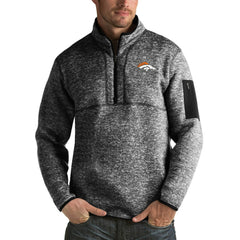 Denver Broncos Antigua Fortune Big & Tall Quarter-Zip Pullover Jacket Heather Black - NFL