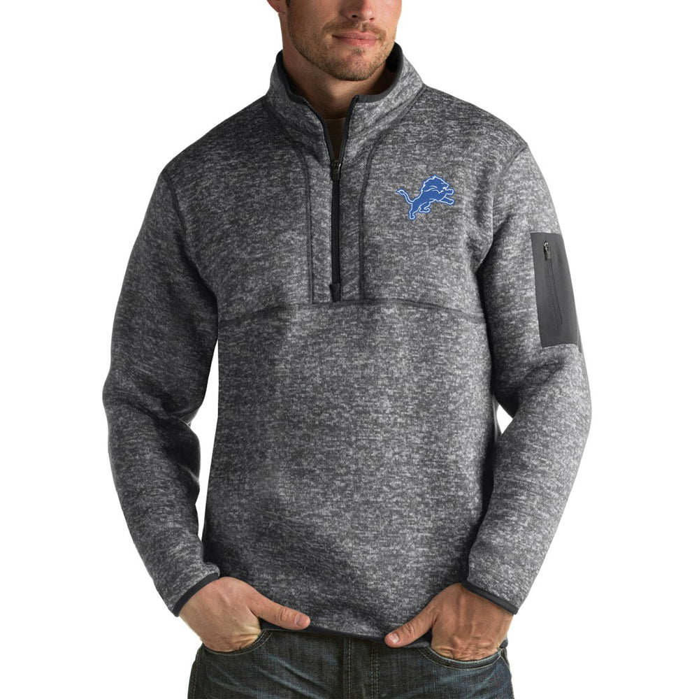 Detroit Lions Antigua Fortune Big & Tall Quarter-Zip Pullover Jacket Charcoal - NFL