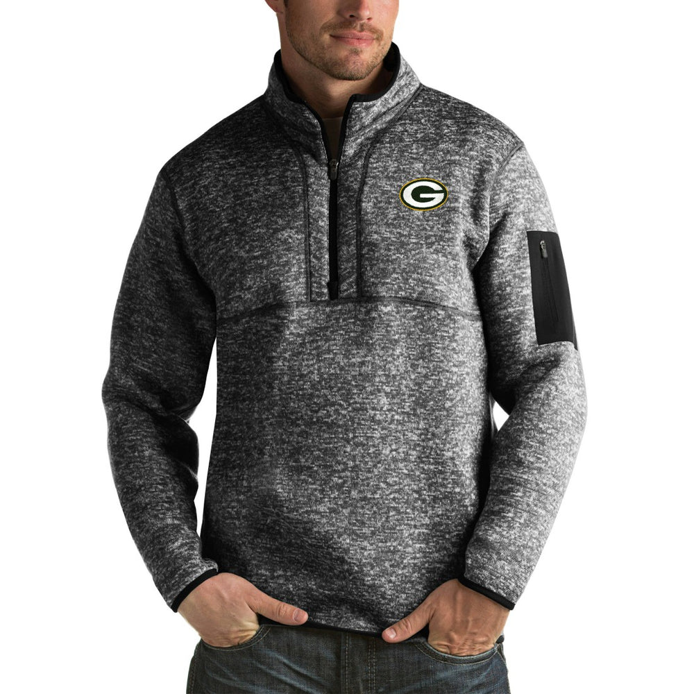Green Bay Packers Antigua Fortune Big & Tall Quarter-Zip Pullover Jacket Heather Black - NFL