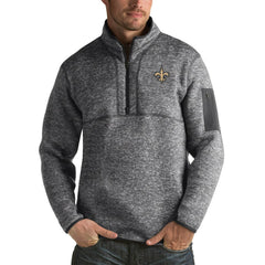 New Orleans Saints Antigua Fortune Big & Tall Quarter-Zip Pullover Jacket Charcoal - NFL