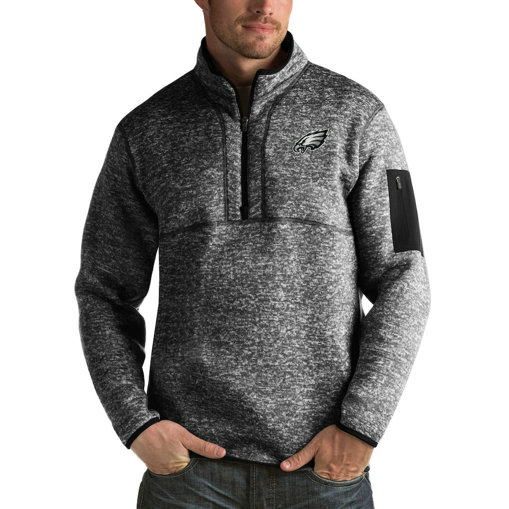 Philadelphia Eagles Antigua Fortune Big & Tall Quarter-Zip Pullover Jacket Heather Black - NFL
