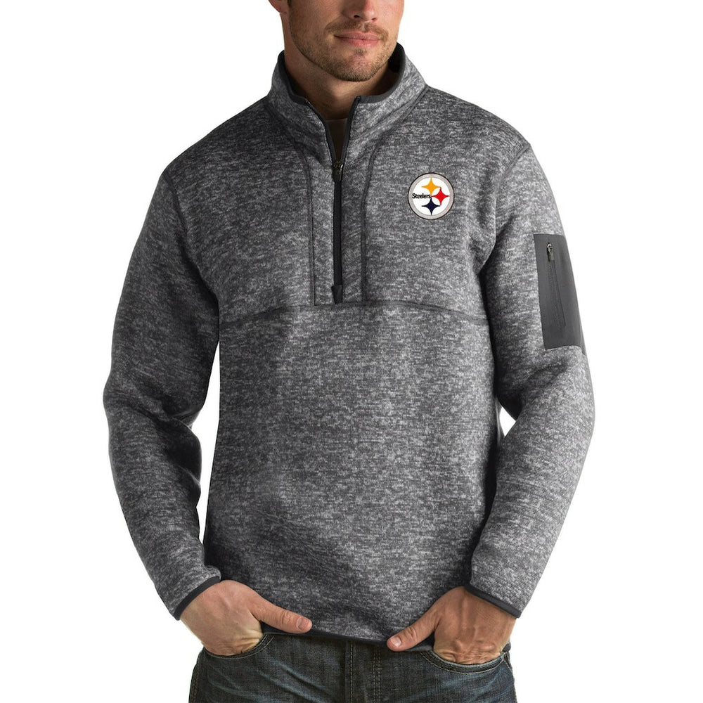 Pittsburgh Steelers Antigua Fortune Big & Tall Quarter-Zip Pullover Jacket Heather Black - NFL