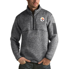 Pittsburgh Steelers Antigua Fortune Big & Tall Quarter-Zip Pullover Jacket Heather Black - NFL