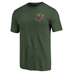 Minnesota Wild - Primary Logo Left Chest Distressed Tri-Blend T-Shirt Green