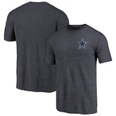Dallas Cowboys Primary Logo Left Chest Distressed Tri-Blend T-Shirt Heathered Navy - NFL