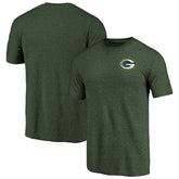 Green Bay Packers Primary Logo Left Chest Distressed Tri-Blend T-Shirt Heathered Green - NFL
