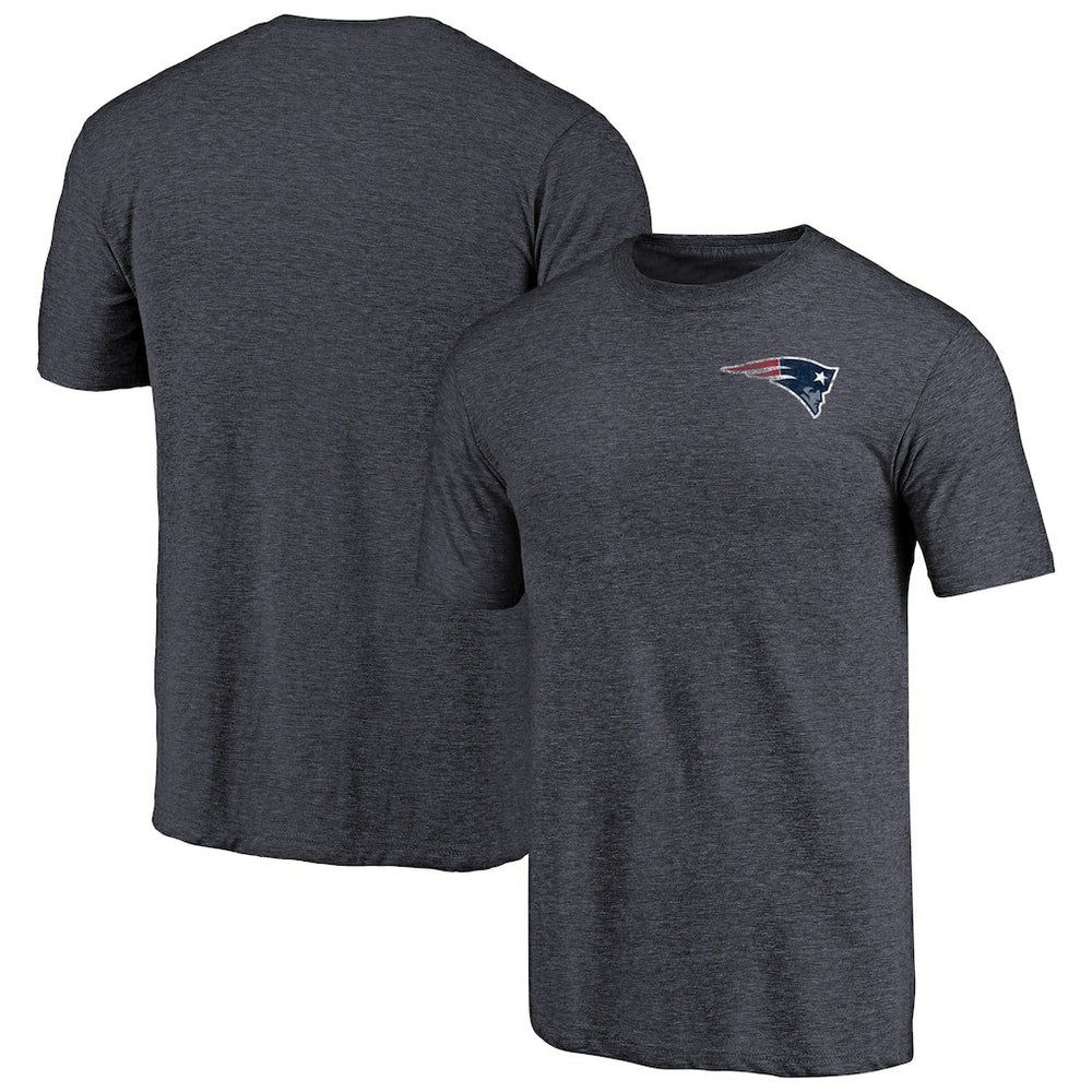 New England Patriots Primary Logo Left Chest Distressed Tri-Blend T-Shirt Heathered Navy - NFL