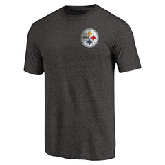 Pittsburgh Steelers Primary Logo Left Chest Distressed Tri-Blend T-Shirt Heathered Black - NFL