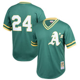 Rickey Henderson Athletics Mitchell & Ness Youth Cooperstown Collection Mesh Batting Practice Jersey Sale