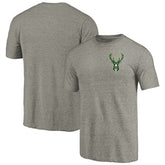 NBA - Milwaukee Bucks Primary Logo Left Chest Distressed Tri-Blend T-Shirt - Gray