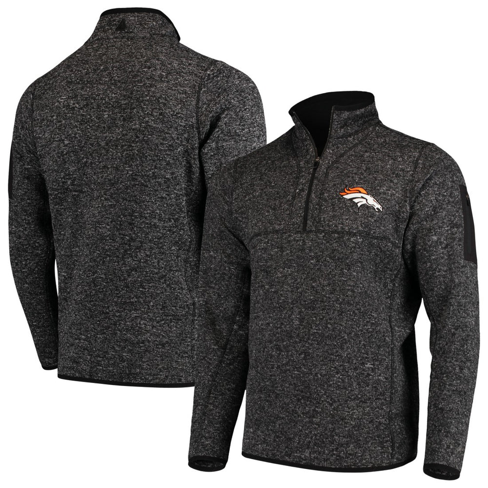 Denver Broncos Antigua Fortune Quarter-Zip Pullover Jacket Heather Black - NFL