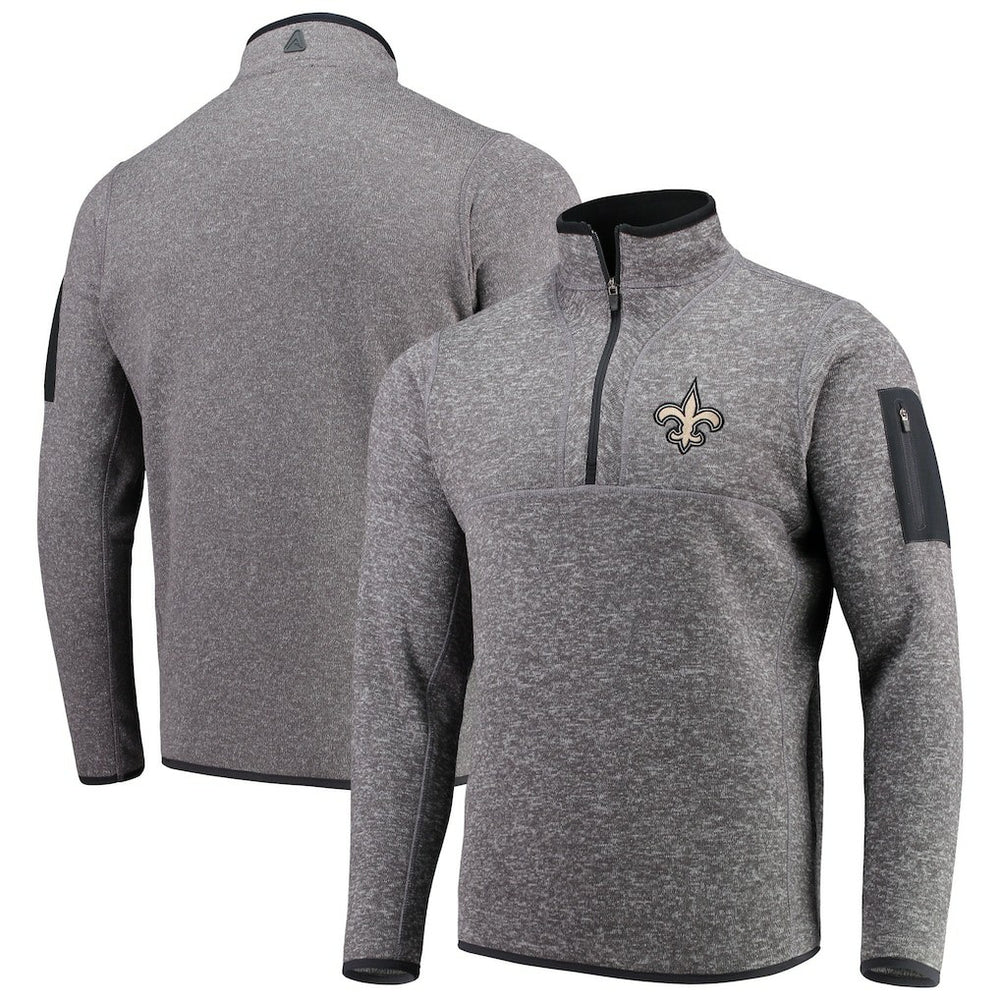 New Orleans Saints Antigua Fortune Quarter-Zip Pullover Jacket Charcoal - NFL