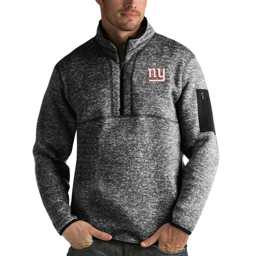 New York Giants Antigua Fortune Quarter-Zip Pullover Jacket Heather Black - NFL