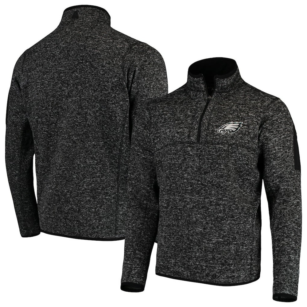 Philadelphia Eagles Antigua Fortune Quarter-Zip Pullover Jacket Heather Black - NFL