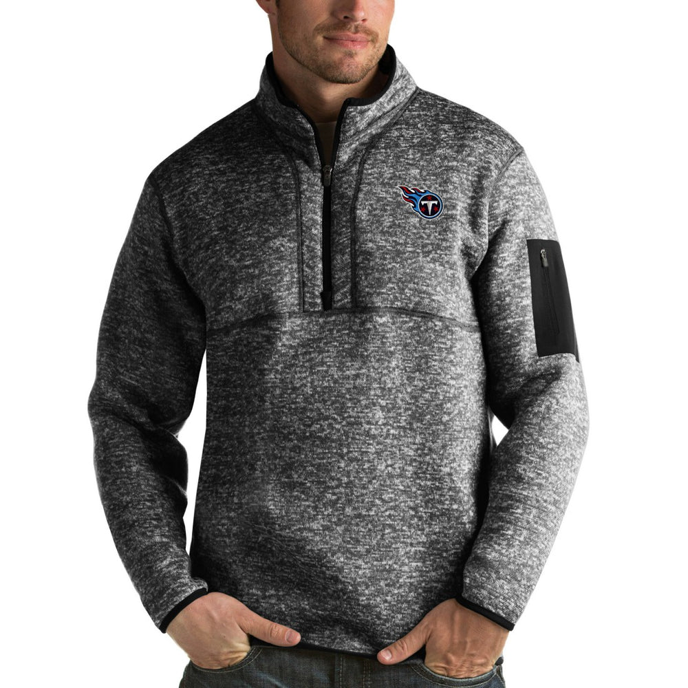Tennessee Titans Antigua Fortune Quarter-Zip Pullover Jacket Heather Black - NFL