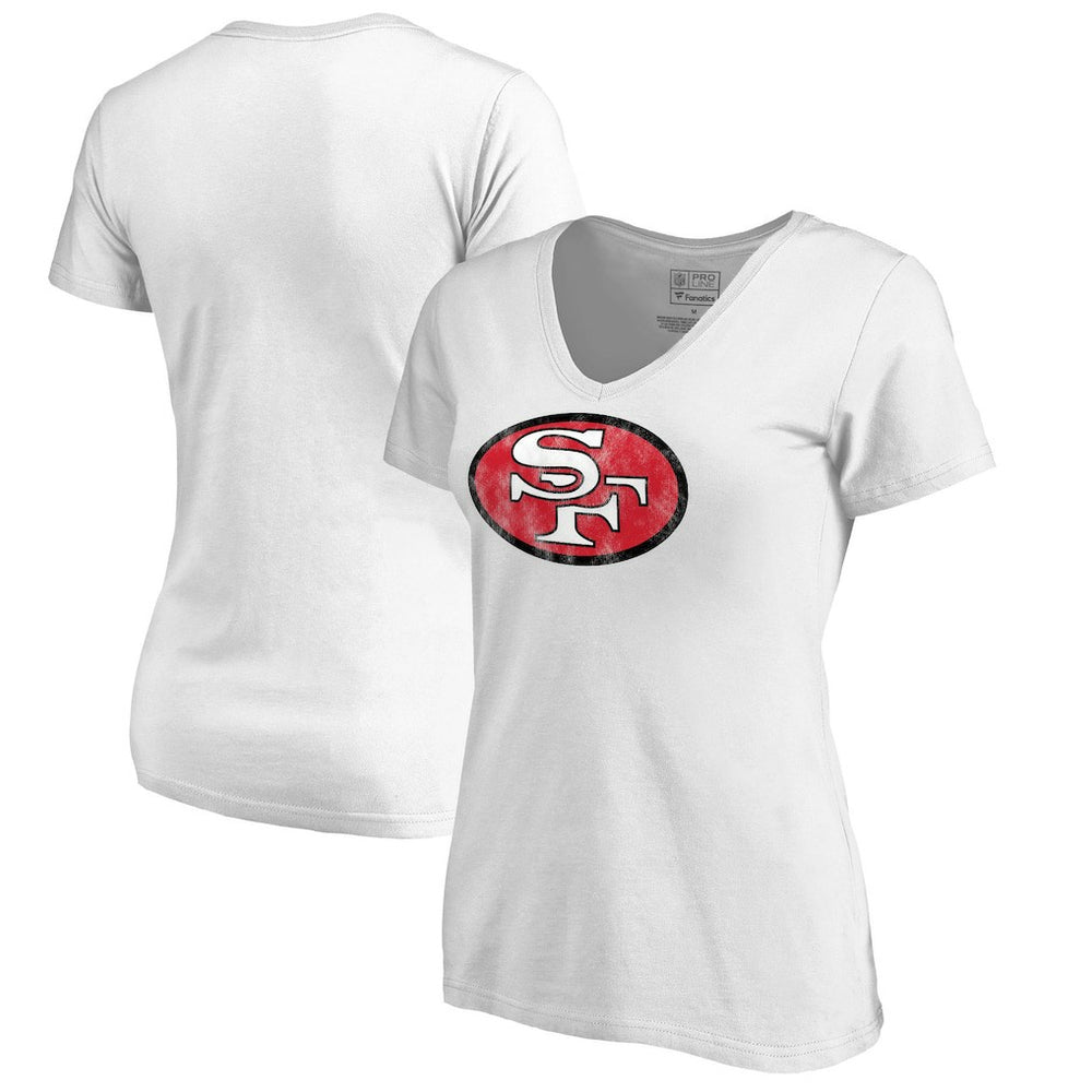 San Francisco 49ers Women's Throwback Logo V-Neck T-Shirt White - NFL