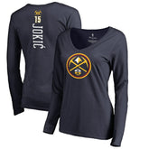 NBA - Nikola Jokic Denver Nuggets Women's Team Backer Name & Number Long Sleeve V-Neck T-Shirt - Navy