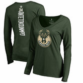 NBA - Giannis Antetokounmpo Milwaukee Bucks Women's Team Backer Name & Number Long Sleeve V-Neck T-Shirt - Hunter Green
