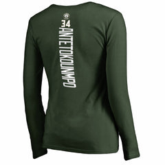 NBA - Giannis Antetokounmpo Milwaukee Bucks Women's Team Backer Name & Number Long Sleeve V-Neck T-Shirt - Hunter Green